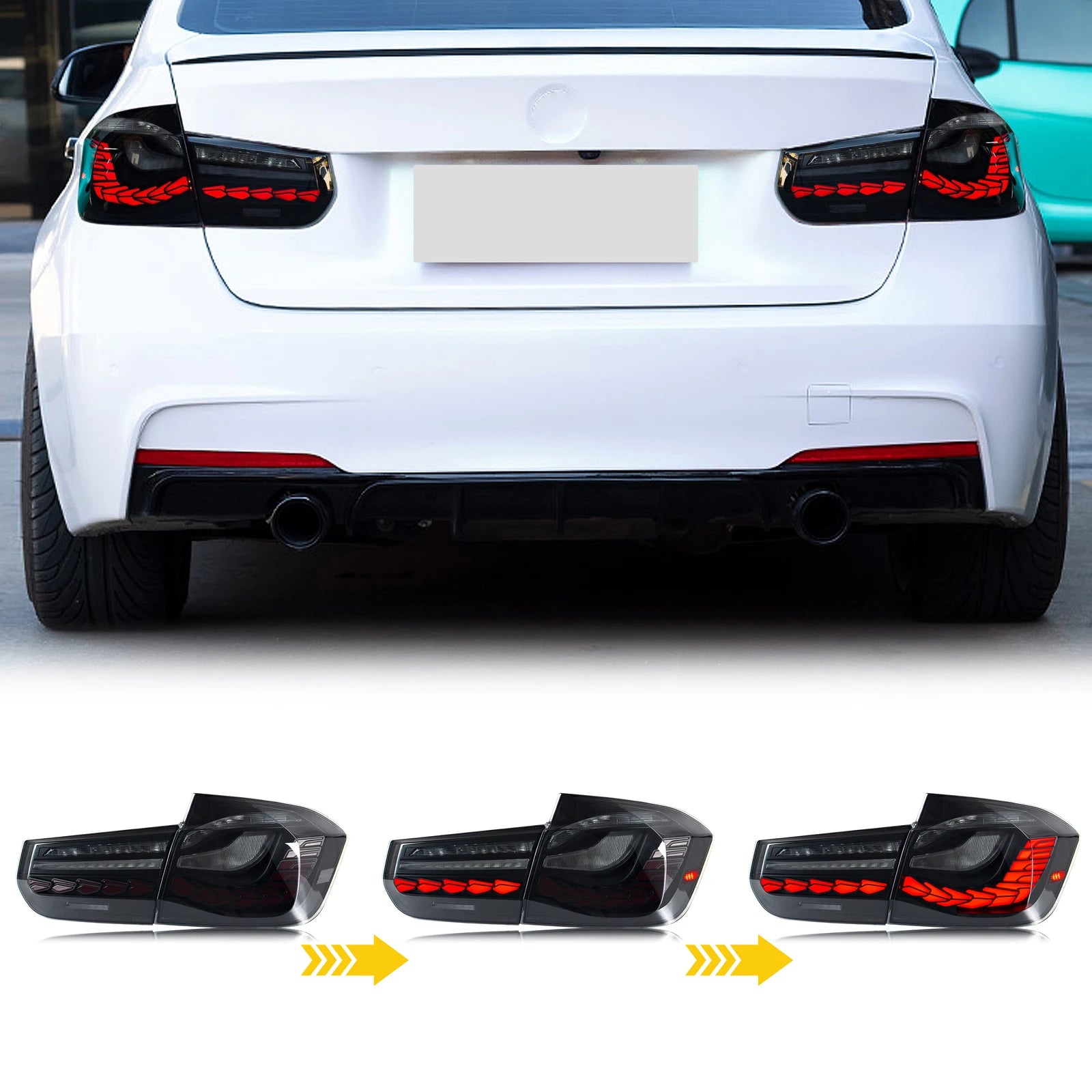 LED GTS Tail Lights for BMW F30 3-Series M3 F80 2012-2018 Saloon Sequential Turn Signal Black Rear Lamps Assembly [Not Fit F31]
