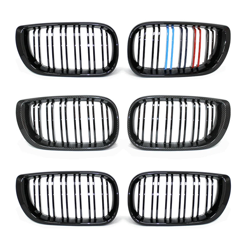 1Pair Car Front Kidney Grills Gloss Black Double Slat Hood Grill for BMW 3 Series E46 2002-2005 Racing Grille Car Replacement