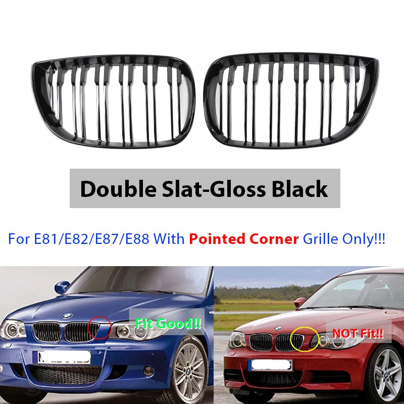 Front Bumper Kindey M Style Grille for BMW 1 Series E81 E82 E88 E87 2004-2011 Double Slat Gloss Black Grill Cover Exterior Part