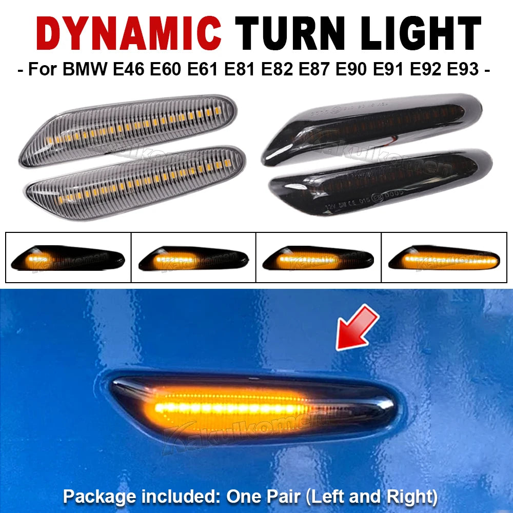Sequential Flashing LED Dynamic Turn Signal Side Marker Light 2Pcs For BMW E60 E61 E90 E91 E87 E81 E83 E84 E88 E92 E93 E82 E46