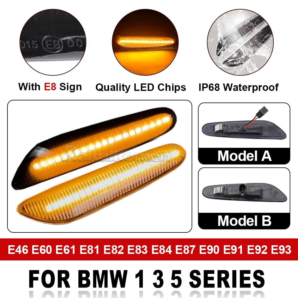 Sequential Flashing LED Dynamic Turn Signal Side Marker Light 2Pcs For BMW E60 E61 E90 E91 E87 E81 E83 E84 E88 E92 E93 E82 E46