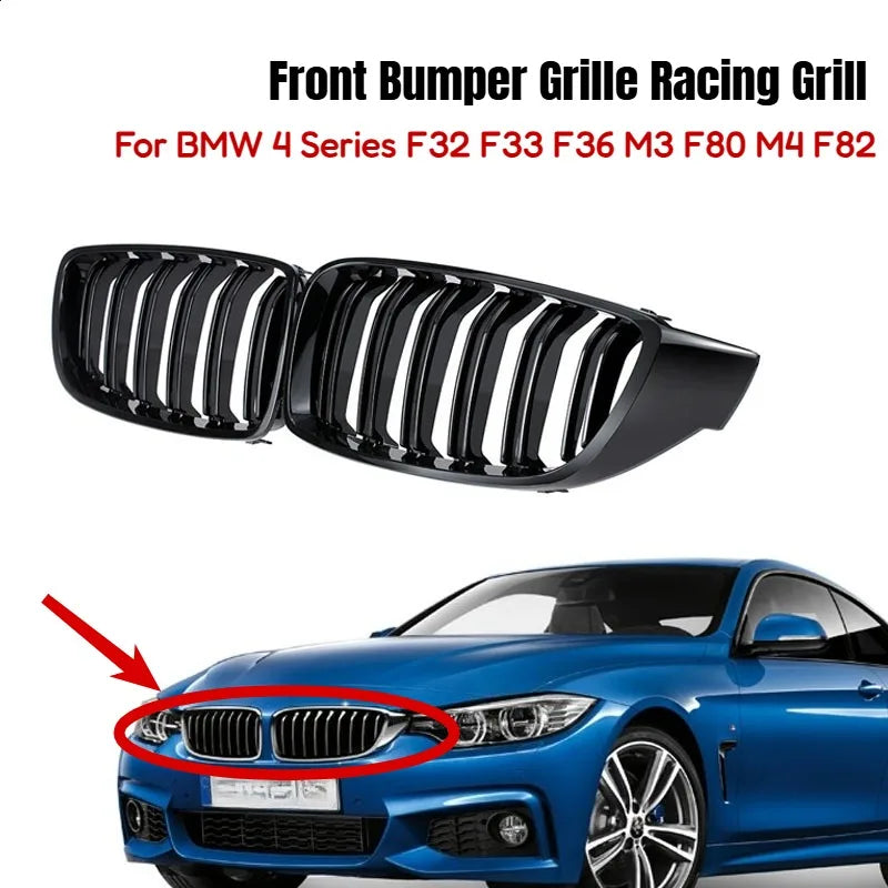 For BMW 4 Series F32 F33 F36 M3 F80 M4 F82 Car Front Bumper Grille Racing Grill 12-18 Dual-Slat Glossy Black Grilles Accessories