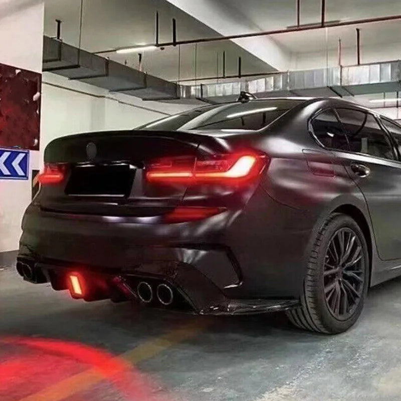 For 2019-2022 BMW 3 Series G20 G21 330i M340i Car Rear Bumper Lip Diffuser W/LED Carbon Fiber Gloss Black M Sport Accessories