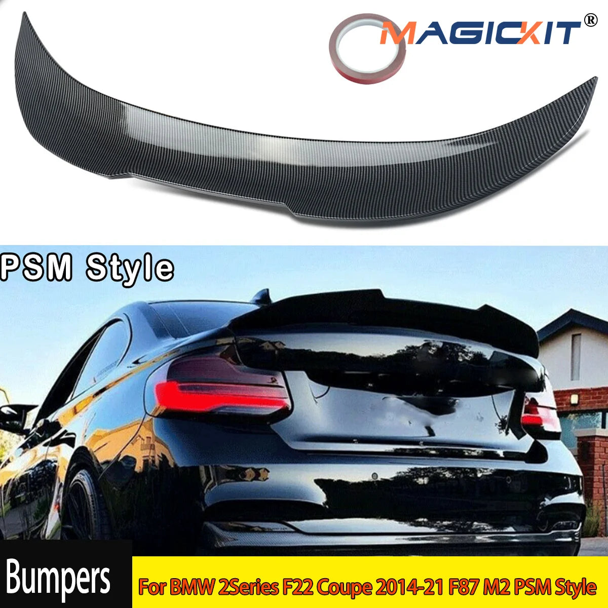Carbon Fiber Look Rear Trunk Spoiler Lip Diffuser For BMW F22 2 Series Coupe & F87 M2 2014-2021 Replacement Part